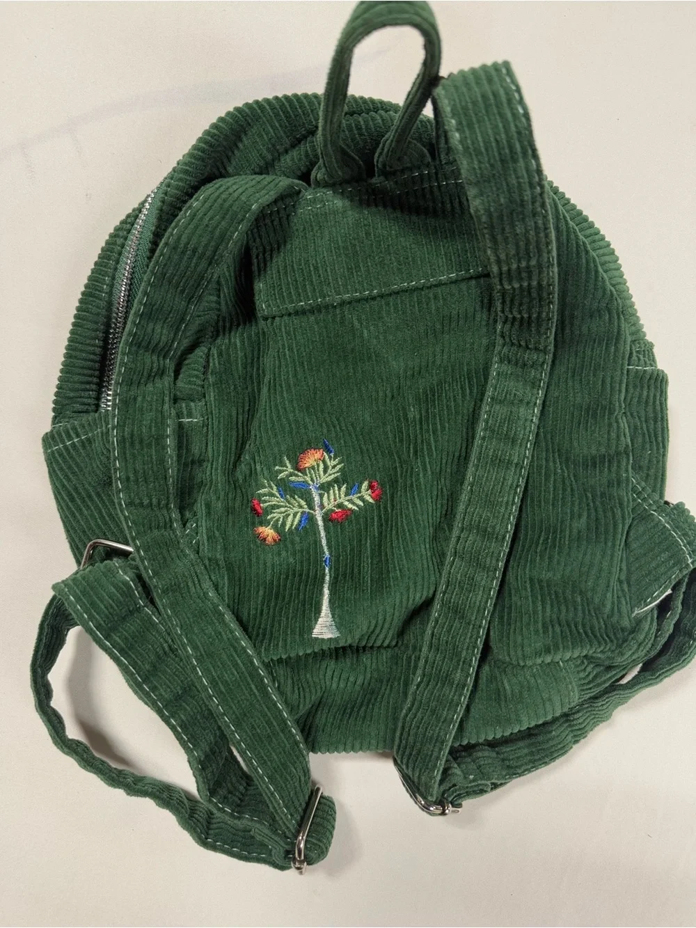 Urban Outfitters Corduroy Mini Backpack Embroidered Cat Celestial Green